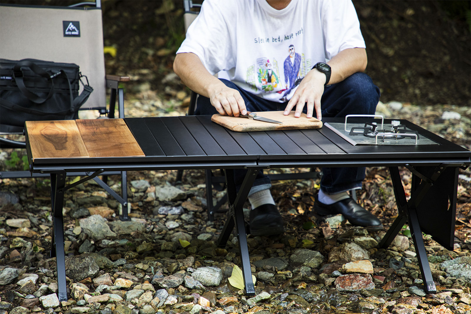 天然木ウォルナット × ブラックフレーム 】WOOD PANEL TABLE 120